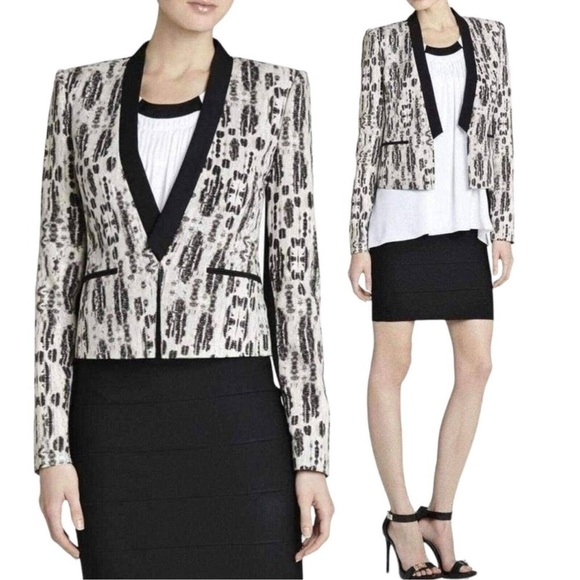 NWT** BCBGMAXAZRIA Guy Print Blazer Cropped
Business Black/Comb Medium - Picture 1 of 9